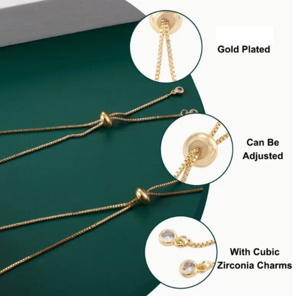 One Brass Slider Bracelet with Sparkling Cubic Zirconia Accents - Adjustable - Picture 4 of 5